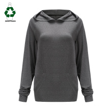 Women Recycled  Polyester T-shirt with Hoods Rpet from Plastic Bottles Heather Melange Long Sleeve Active T-shirt recycle hoodie